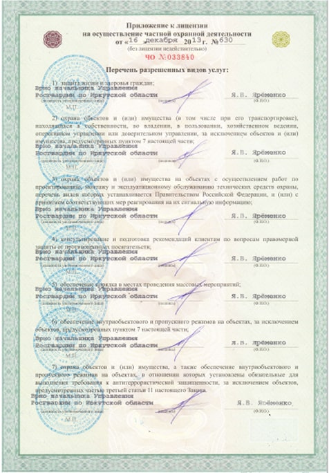 приложение к лицензии